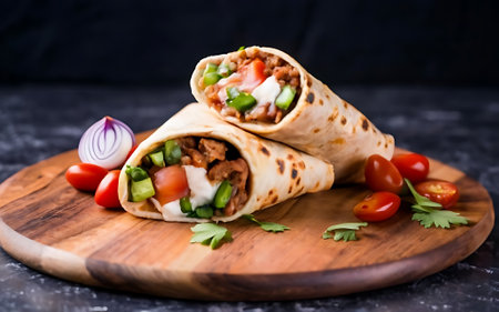 Capture the essence of Burrito in a mouthwatering food photography shotの素材