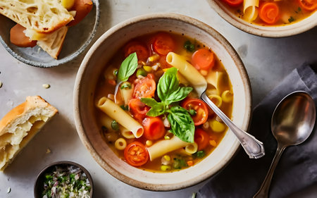 Capture the essence of Minestrone in a mouthwatering food photography shotの素材