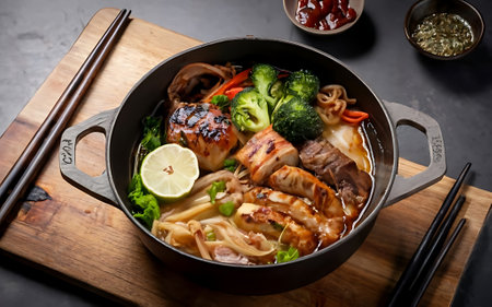 Capture the essence of Sukiyaki  in a mouthwatering food photography shotの素材