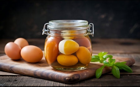 Capture the essence of Pickled Eggs in a mouthwatering food photography shotの素材