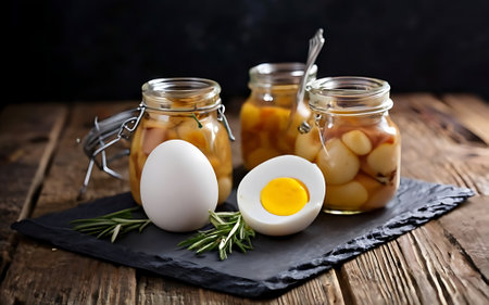 Capture the essence of Pickled Eggs in a mouthwatering food photography shotの素材