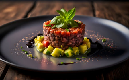 Capture the essence of Steak Tartare in a mouthwatering food photography shotの素材