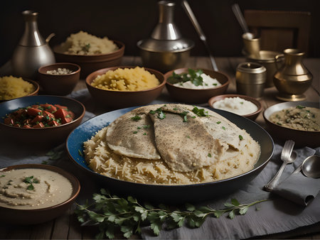 Capture the essence of Mansaf in a mouthwatering food photography shotの素材