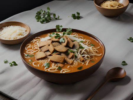 Capture the essence of Mohinga in a mouthwatering food photography shotの素材