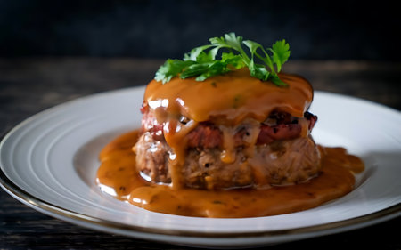 Capture the essence of Salisbury Steak in a mouthwatering food photography shotの素材