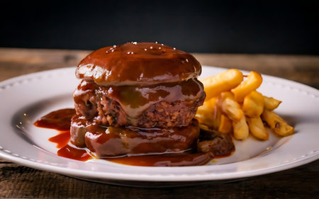 Capture the essence of Salisbury Steak in a mouthwatering food photography shotの素材