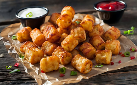 Capture the essence of Tater Tots in a mouthwatering food photography shotの素材
