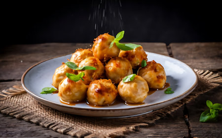 Capture the essence of Sweet &amp; Sour Chicken Balls in a mouthwatering food photography shotの素材