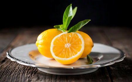 Capture the essence of Meyer Lemon in a mouthwatering food photography shotの素材