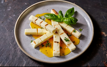 Capture the essence of Haloumi Cheese in a mouthwatering food photography shotの素材