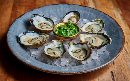 Capture the essence of Oysters Rockefeller in a mouthwatering food photography shotの素材