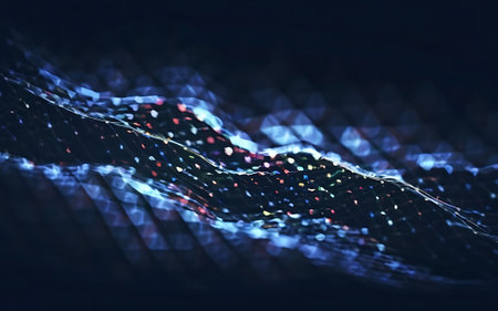 Abstract technology background with glowing particles. 3D rendering. Big data visualization.の素材