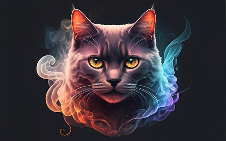 an ethereal and mesmerizing image of an Cat Embrace the styles of illustration, dark fantasy, and cinematic mystery the elusive nature of smokeの素材