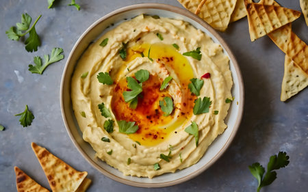 Capture the essence of Hummus in a mouthwatering food photography shotの素材