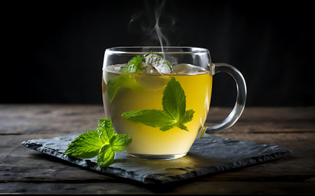 Capture the essence of Moroccan Mint Tea in a mouthwatering food photography shotの素材