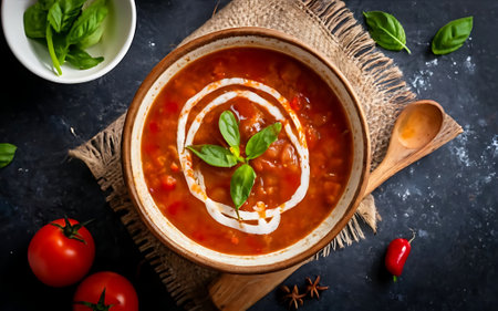 Capture the essence of Tomato Soup in a mouthwatering food photography shotの素材