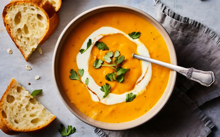 Capture the essence of Butternut Squash Soup in a mouthwatering food photography shotの素材
