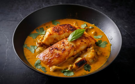 Capture the essence of Fish Curry in a mouthwatering food photography shotの素材