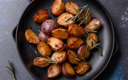 Capture the essence of Roasted Potatoes in a mouthwatering food photography shotの素材
