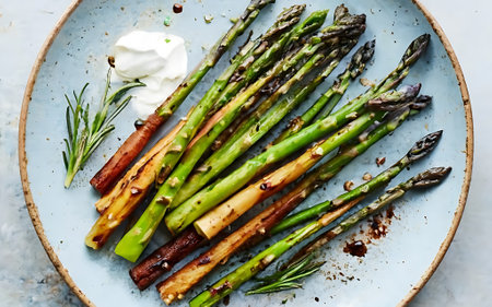 Capture the essence of Roasted Asparagus in a mouthwatering food photography shotの素材