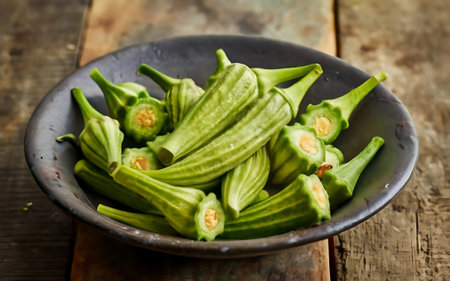 Capture the essence of Okra in a mouthwatering food photography shotの素材
