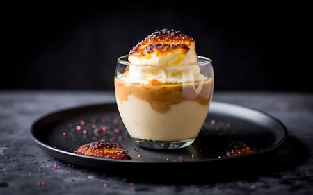 Capture the essence of Creme Brulee in a mouthwatering food photography shotの素材