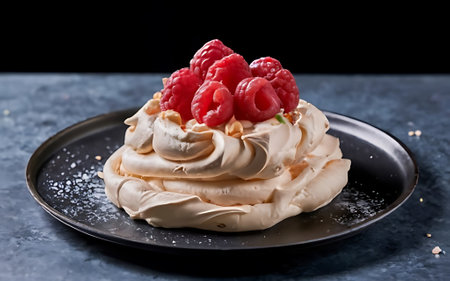 Capture the essence of Pavlova in a mouthwatering food photography shotの素材