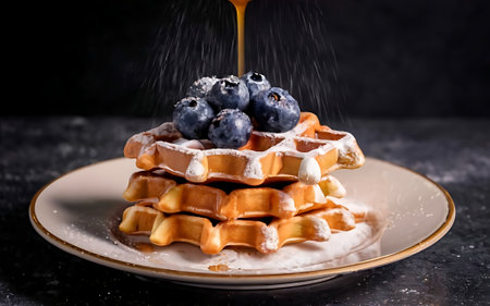 Capture the essence of Waffles in a mouthwatering food photography shotの素材