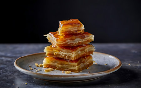 Capture the essence of Baklava in a mouthwatering food photography shotの素材