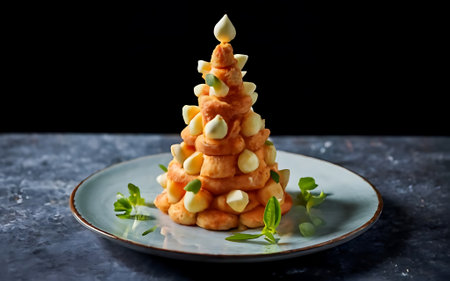 Capture the essence of Croquembouche in a mouthwatering food photography shotの素材