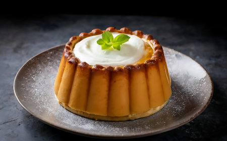 Capture the essence of Flan in a mouthwatering food photography shotの素材