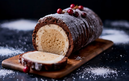 Capture the essence of Yule Log in a mouthwatering food photography shotの素材