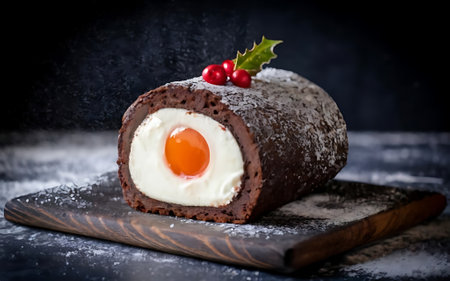 Capture the essence of Yule Log in a mouthwatering food photography shotの素材