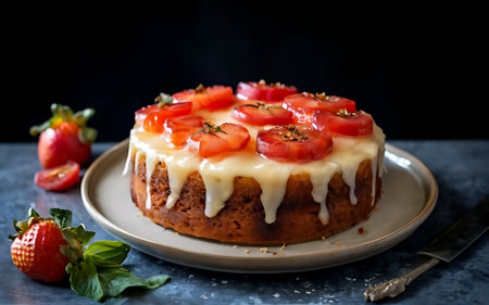 Capture the essence of Pineapple Upside Down Cake in a mouthwatering food photography shotの素材