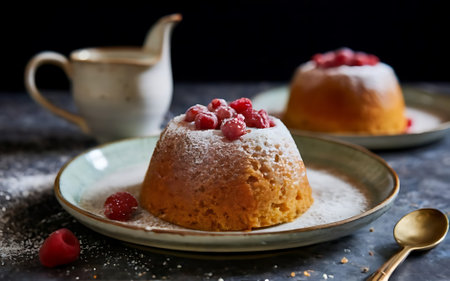 Capture the essence of Malva Pudding in a mouthwatering food photography shotの素材