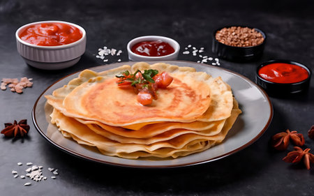 Capture the essence of Dosa  in a mouthwatering food photography shotの素材