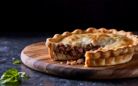 Capture the essence of Meat Pie in a mouthwatering food photography shotの素材