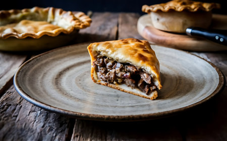 Capture the essence of Meat Pie in a mouthwatering food photography shotの素材