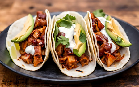 Capture the essence of Tacos in a mouthwatering food photography shotの素材