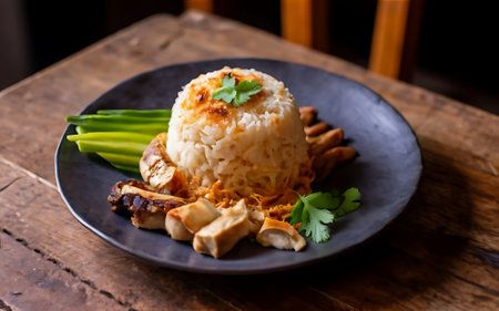 Capture the essence of Nasi Uduk in a mouthwatering food photography shotの素材