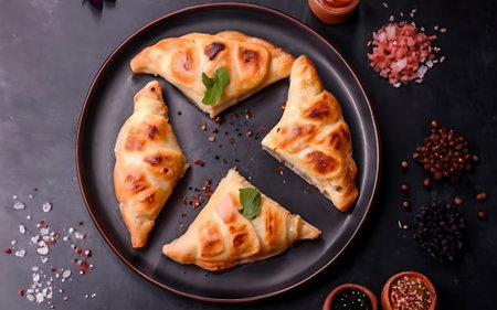 Capture the essence of Khachapuri in a mouthwatering food photography shotの素材