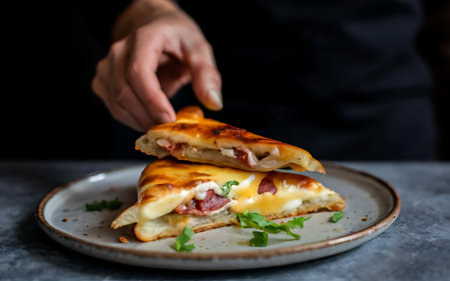 Capture the essence of Khachapuri in a mouthwatering food photography shotの素材