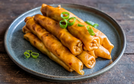 Capture the essence of Lumpiang Shanghai in a mouthwatering food photography shotの素材