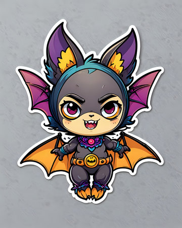 Illustration of a cute Bat sticker with vibrant colors and a playful expressionの素材
