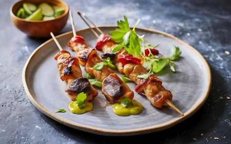 Capture the essence of Anticuchos De CorazÃ³n in a mouthwatering food photography shotの素材