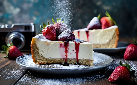 Capture the essence of Cheesecake in a mouthwatering food photography shotの素材