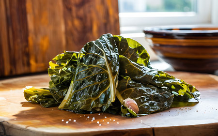 Capture the essence of Collard Greens in a mouthwatering food photography shotの素材