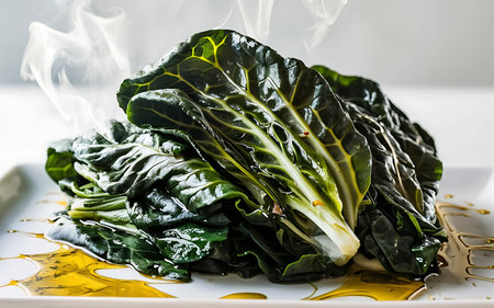 Capture the essence of Collard Greens in a mouthwatering food photography shotの素材