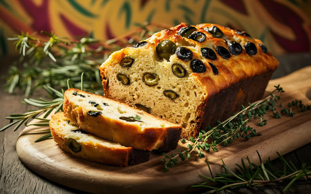 Capture the essence of Olive Loaf in a mouthwatering food photography shotの素材