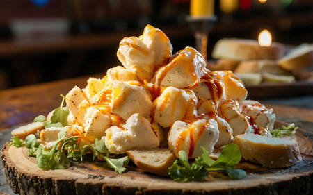 Capture the essence of Cheese Curds in a mouthwatering food photography shotの素材